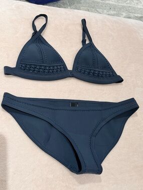 triangl swimwear Navy Crochet Triangle Bikini Set